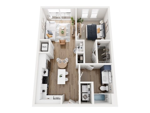 Floor plan for 1 bed, 1 bath, 760 sqft